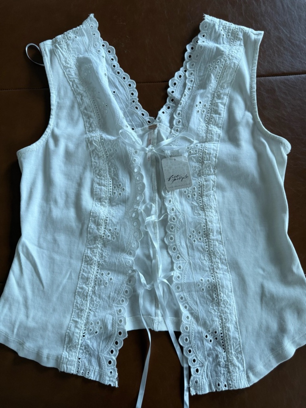 Free People White Eyelet Tie-Front Tank NWT Retail: $168